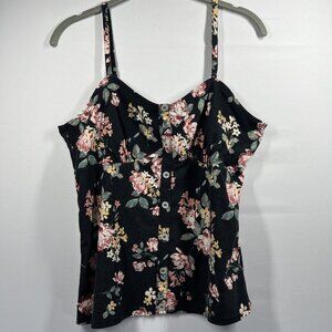 No Boundaries Womens Y2K Babydoll Tank Top Size L Black Grunge Whimsigoth Floral